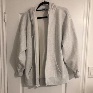 Tna Cozy Fleece Boyfriend Zip-Up Hoodie - Heather Cloud White - Size 2
